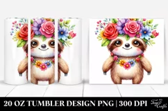 Colorful Flower Crown Sloth Tumbler Product Image 1