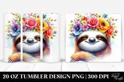 Cartoon Sloth Flower Crown | 20 oz Tumbler Product Image 1