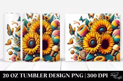 Retro Vibrant Sunflowers Clipart, High-Res 20 Oz Tumbler Product Image 1
