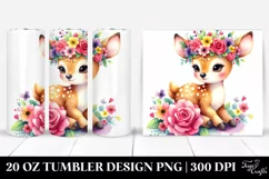 Cartoon-Style Watercolor Deer Flower Crown | 20 oz Tumbler Product Image 1