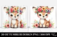 Cartoon-Style Watercolor Deer Flower Crown | 20 oz Tumbler Product Image 1