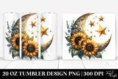 Washed Moon with Sunflowers Clipart, High-Res 20 Oz Tumbler Product Image 1