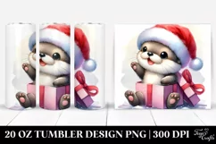 Enthusiastic Otter with Santa Hat PNG Product Image 1