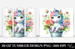 Pastel Unicorn Flower Pot Mountain Watercolor. 20 oz Tumbler Product Image 1