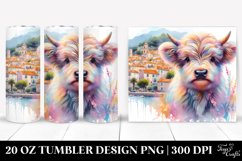 Highland Cow Provençal Town Watercolor. 20 Oz Tumbler Design Product Image 1