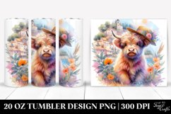 Highland Cow Provençal Town Watercolor. 20 Oz Tumbler Design Product Image 1