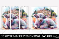 Colorful Baby Highland Cow with Provencal Town. 20 Oz Product Image 1