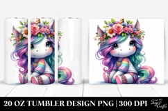 Cute Unicorn with Floral Wreath Clipart, High-Res 20 Oz Product Image 1