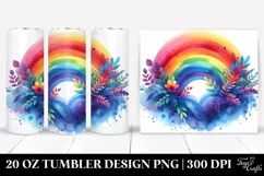 Colorful Watercolor Rainbow & Vibrant Flower | 20 oz Tumbler Product Image 1
