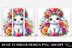 Cartoon Lamb with Flower Clipart, High-Res 20 Oz Tumbler Product Image 1