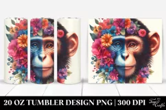 Retro Watercolor Monkey with Flowers. 20 Oz Tumbler Design Product Image 1