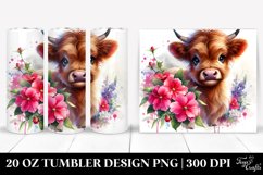 20 Oz Tumbler Sublimation | Cute Baby Highland Cow Impatiens Product Image 1