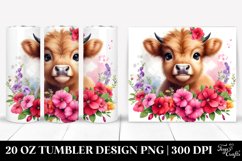 20 Oz Tumbler Sublimation | Cute Baby Highland Cow Impatiens Product Image 1