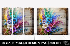 20 Oz Tumbler Sublimation | Colorful Delphinium Wooden Art Product Image 1