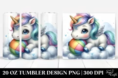 Cute Baby Unicorn Playing Handball on Cloud | 20 Oz Tumbler Product Image 1