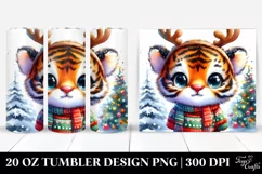 Expressive Tiger with Reindeer Horns PNG Product Image 1