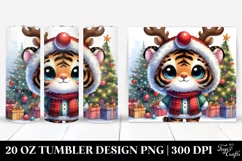 Expressive Tiger with Reindeer Horns PNG Product Image 1