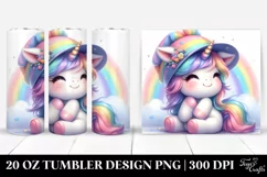 Watercolor Pastel Unicorn with Hat & Rainbow | 20 oz Tumbler Product Image 1