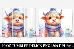 Cute Highland Cow Winter Clipart, Transparent 20 Oz Tumbler Product Image 1