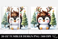 Winter Penguin with Reindeer Horns PNG Product Image 1