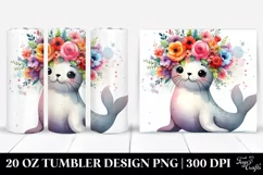Cartoon-Style Watercolor Seal Adorned with Flower Crown | 20 Product Image 1
