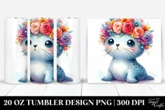 Cartoon-Style Watercolor Seal Adorned with Flower Crown | 20 Product Image 1