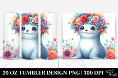 Cartoon-Style Watercolor Seal Adorned with Flower Crown | 20 Product Image 1