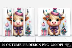 Cute Highland Cow with Christmas Decorations Clipart Product Image 1