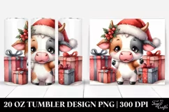 Cute Winter Cow with Santa Hat PNG Product Image 1