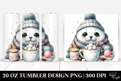 Cute Little Seal with Hot Cocoa PNG Product Image 1