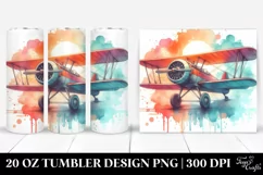 Washed Watercolor Vintage Plane | 20 Oz Tumbler Product Image 1