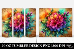 20 Oz Tumbler Sublimation | Colorful Rhododendron on Wooden Product Image 1