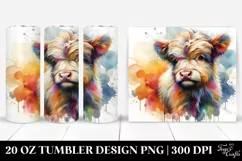 Colorful Baby Highland Cow with Abstract Background. 20 Oz Product Image 1