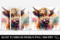 Colorful Baby Highland Cow with Abstract Background. 20 Oz Product Image 1