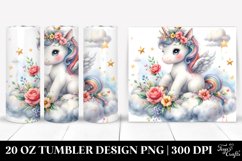 20 Oz Tumbler Sublimation | Cute Baby Unicorn with Flowers Product Image 1