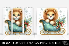 Cute Lion Behind Christmas Sleigh, Transparent 20 Oz Tumbler Product Image 1