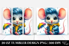 Cute Baby Mouse with Raincoat and Umbrella | 20 oz Tumbler Product Image 1