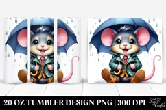 Cute Baby Mouse with Raincoat and Umbrella | 20 oz Tumbler Product Image 1