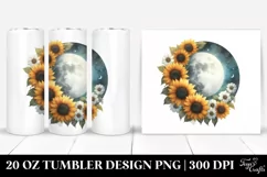 Washed Watercolor Half Moon with Sunflowers, 20 Oz Tumbler Product Image 1