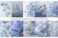 Azure Botanica: Fine Art Watercolor &amp; Cyanotype Backgrounds Product Image 3