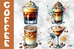 Coffee Cocktails Clipart, Watercolor Coffee Glasses PNG Product Image 1