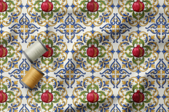 Sicilian Tile Seamless Patterns, Mediterranean Fruits Print Product Image 2