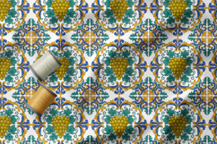 Sicilian Tile Seamless Patterns, Mediterranean Fruits Print Product Image 3
