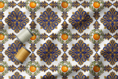 Sicilian Tile Seamless Patterns, Mediterranean Fruits Print Product Image 4