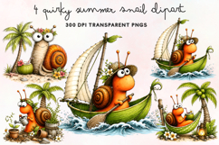 Quirky Summer Snail Clipart PNG Product Image 1