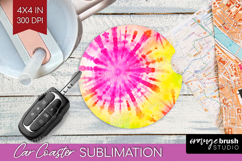 Rainbow Tie Dye Car Coaster - Summer Coaster PNG Sublimation Product Image 1