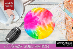 Rainbow Tie Dye Car Coaster - Summer Coaster PNG Sublimation Product Image 1