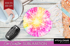 Rainbow Tie Dye Car Coaster - Summer Coaster PNG Sublimation Product Image 1