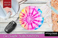 Rainbow Tie Dye Car Coaster - Summer Coaster PNG Sublimation Product Image 1