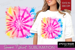 Rainbow Tie Dye Square Tshirt Background - Summer PNG Product Image 1